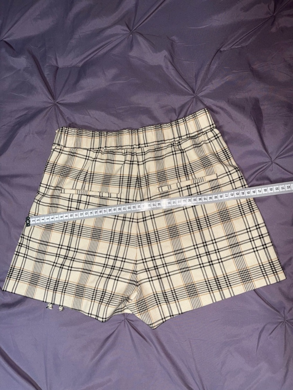 Bershka Cream Plaid Asymmetric Mini Skort with Side Lace-Up Detail - Picture 5 of 10